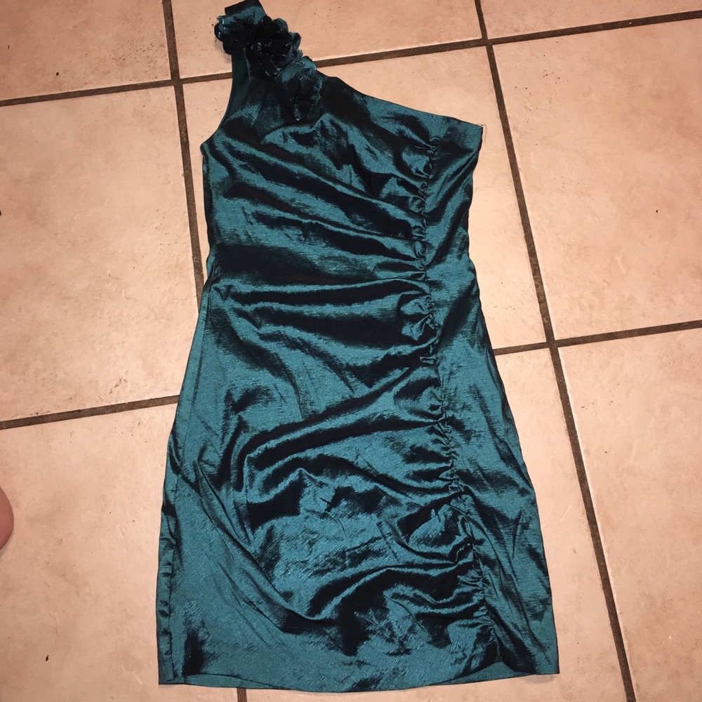 royal green one strap cocktail dress